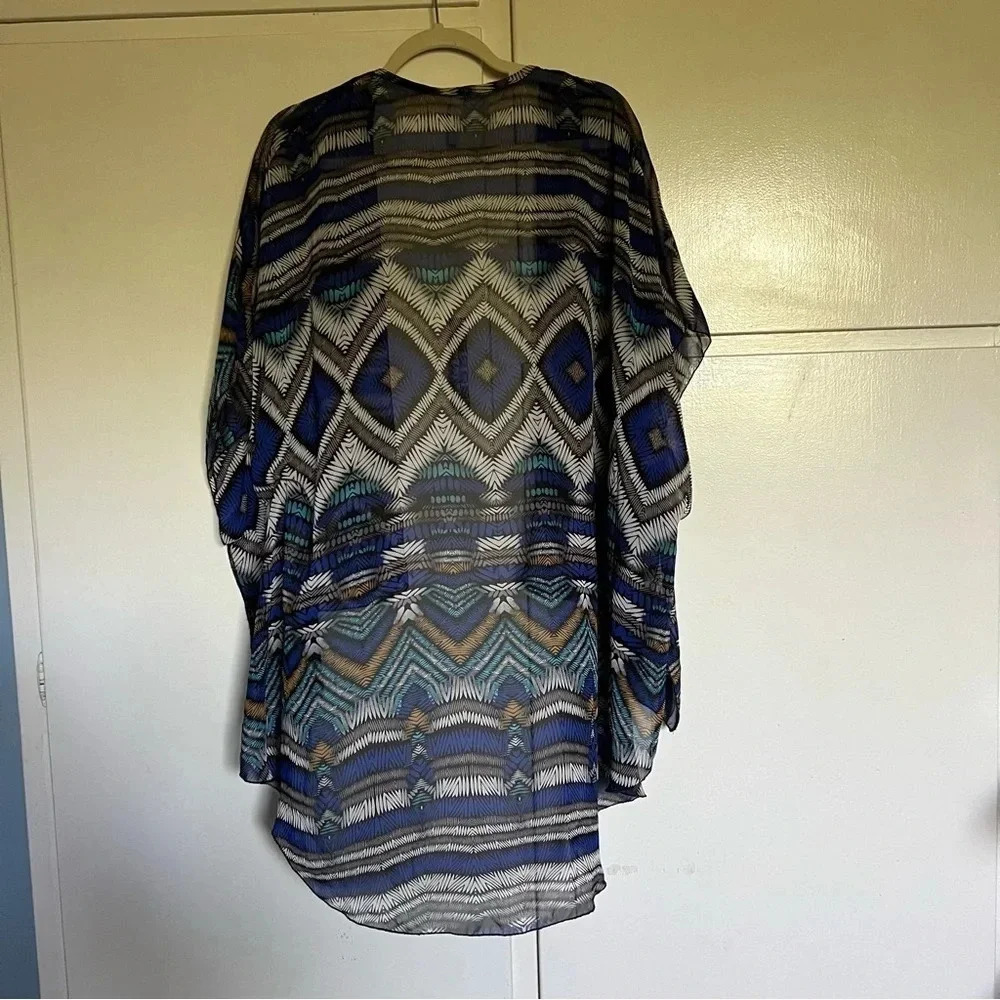 Minimi USA Blue Pattern Sheer‎ Bohemian Kimono Size OS